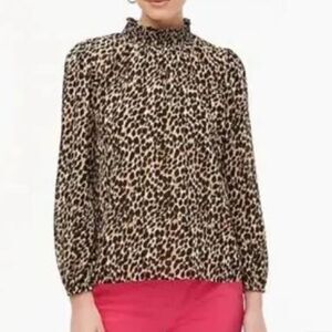 J. Crew Leopard Long Sleeve Mockneck Top Blouse Career Small